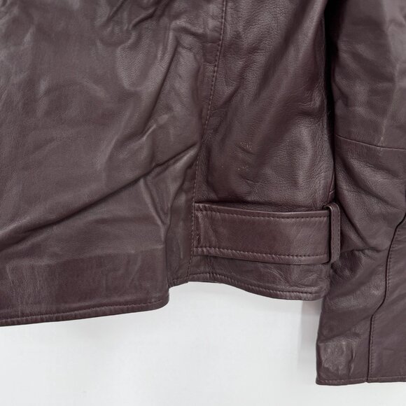 Quince Women's Port Leather Motorcycle Jacket sz M Medium Sheep Leather Belted - Picture 14 of 16